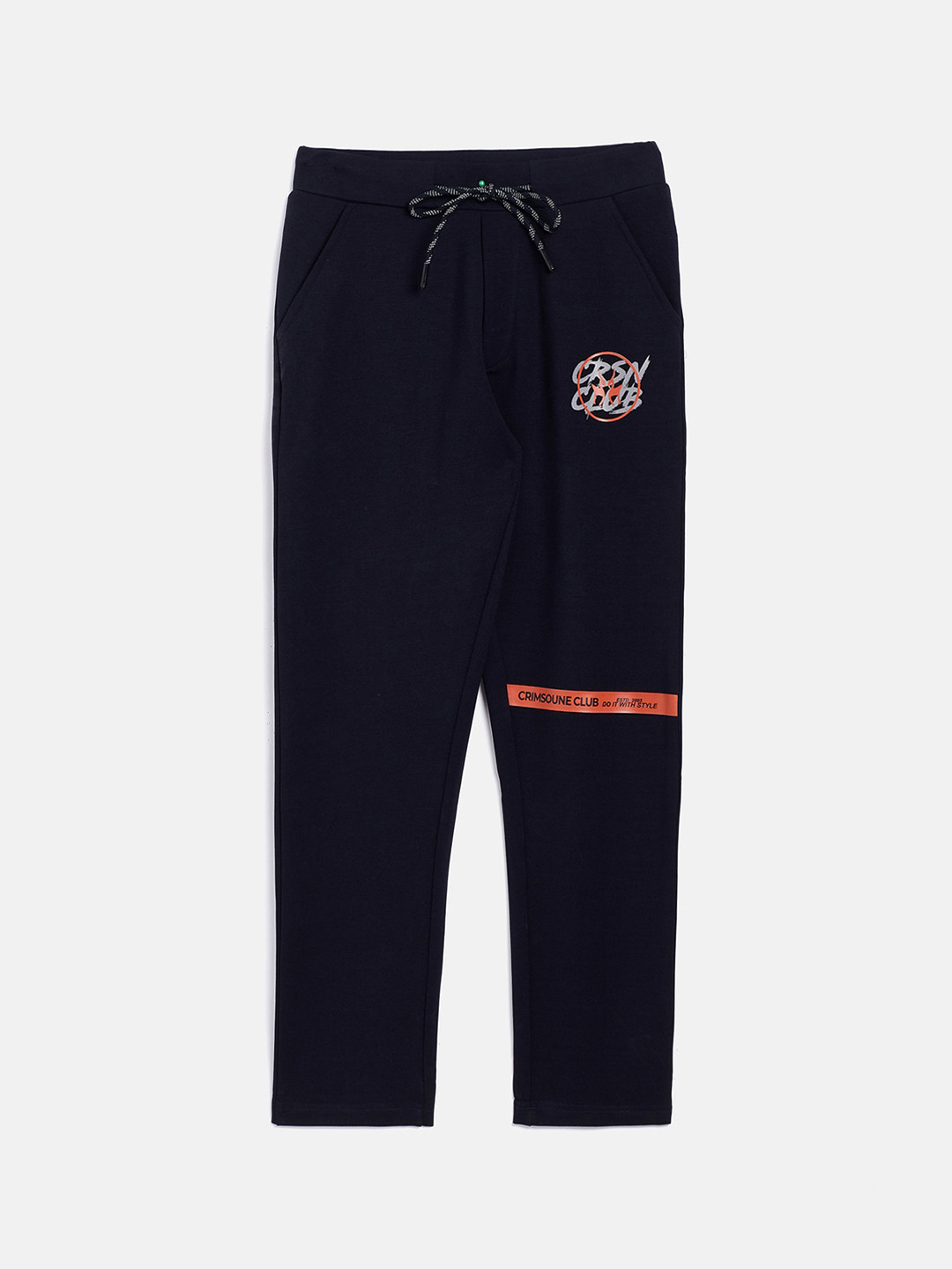 Crimsoune Club Boys Navy Blue Solid Straight-Fit Track Pants