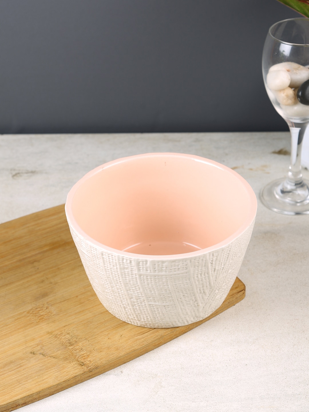 Aapno Rajasthan Set Of 2 Pink & White Textured Ceramic Bowls