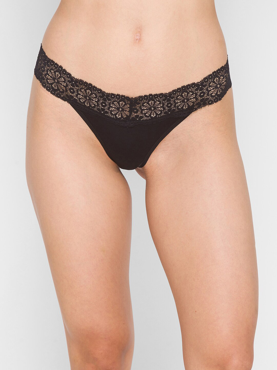 Candyskin Women Black Solid Lace Thongs CSTGIN01BK