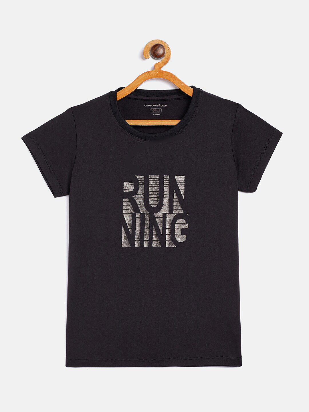 Crimsoune Club Girls Black & Grey Typography Printed T-shirt