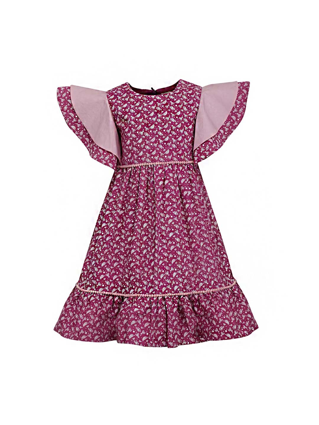A Little Fable Girls Purple & White Ethnic Motifs Tiered Dress