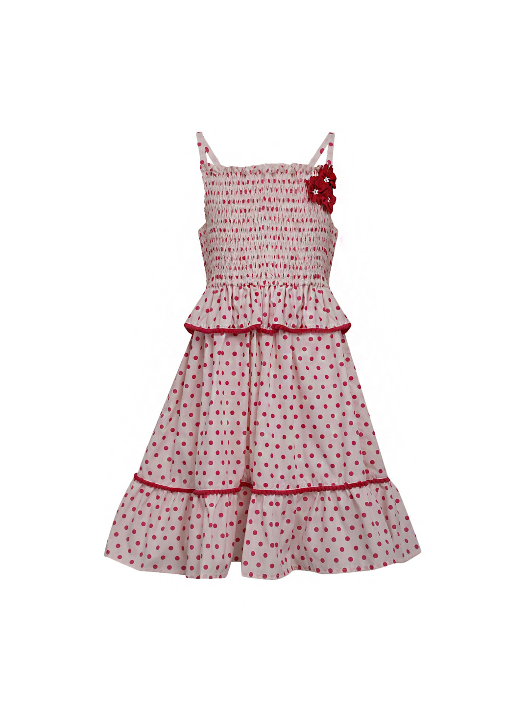 A Little Fable White & Red Smocked And Tiered Dress