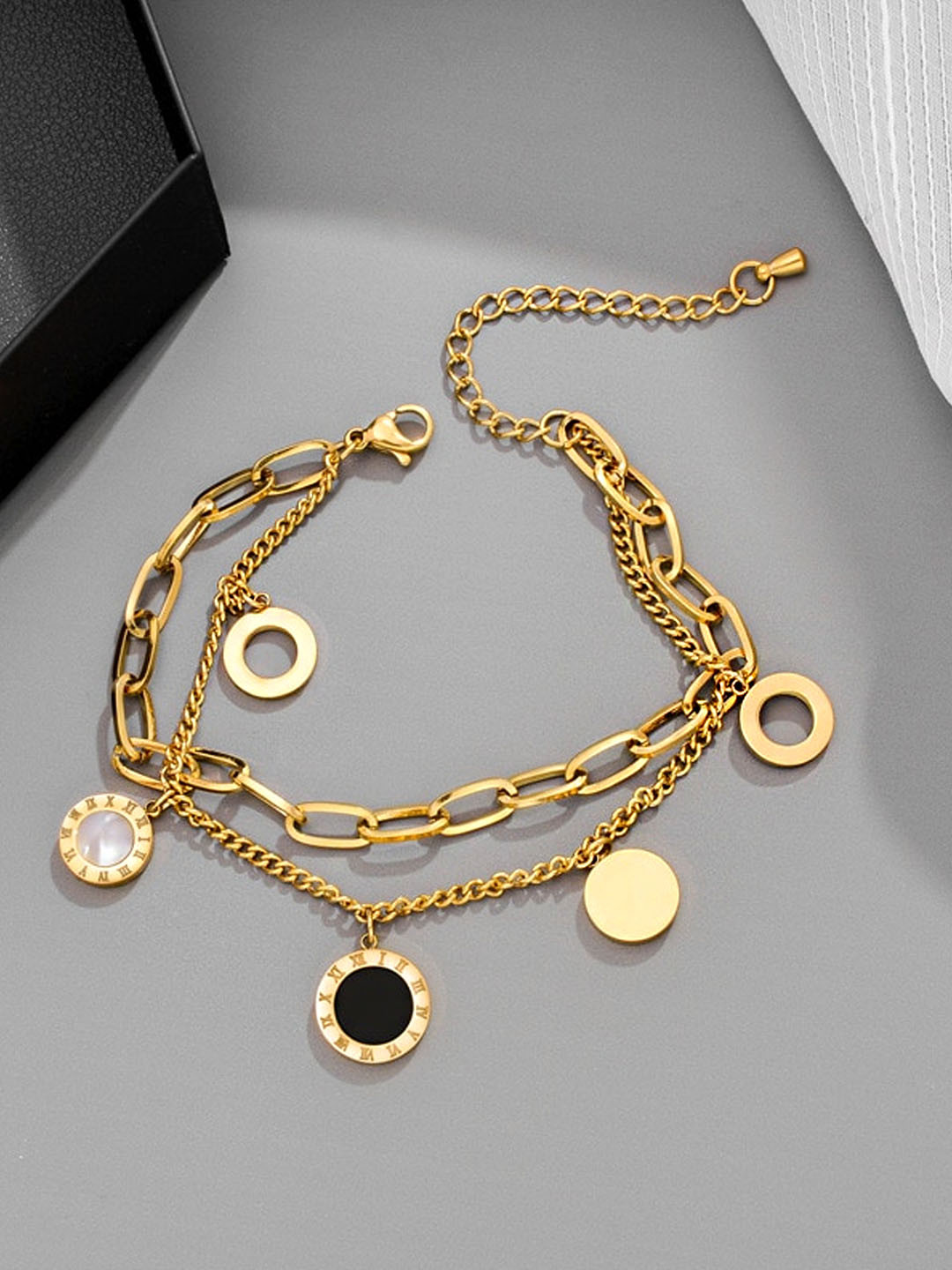 Yellow Chimes Women Gold-Toned & Plated Stainless Steel Layered Charm Bracelet