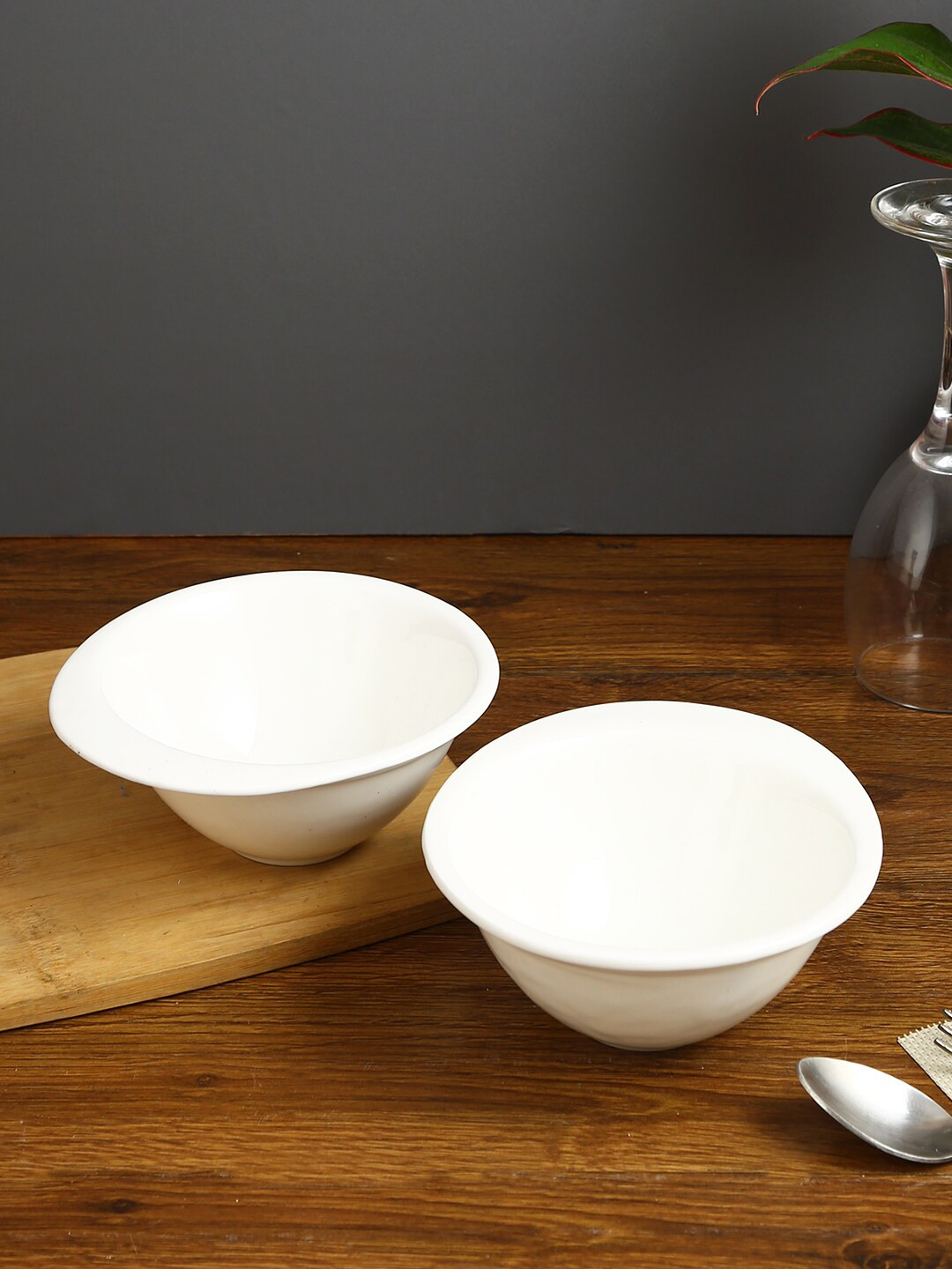 Aapno Rajasthan Set Of 2 White Porcelaine Profound Noodle/Cereal Bowls