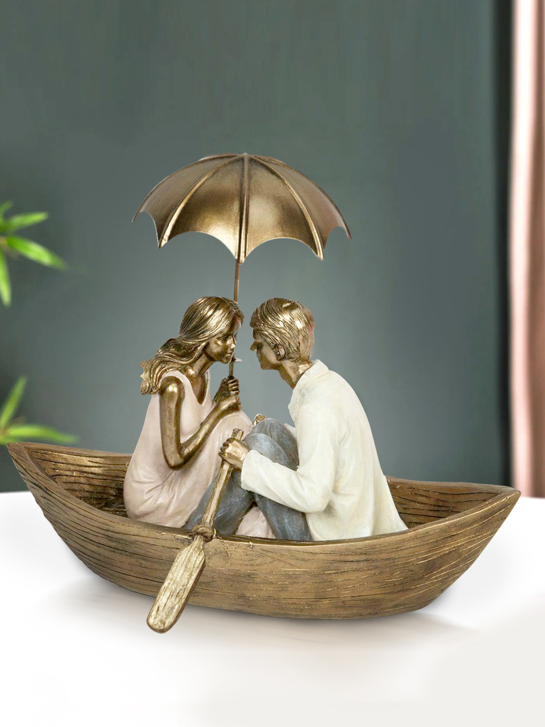 TIED RIBBONS Romantic Couple Copper Polyresin Matte Living Room Medium Showpiece - 6.9 Inches