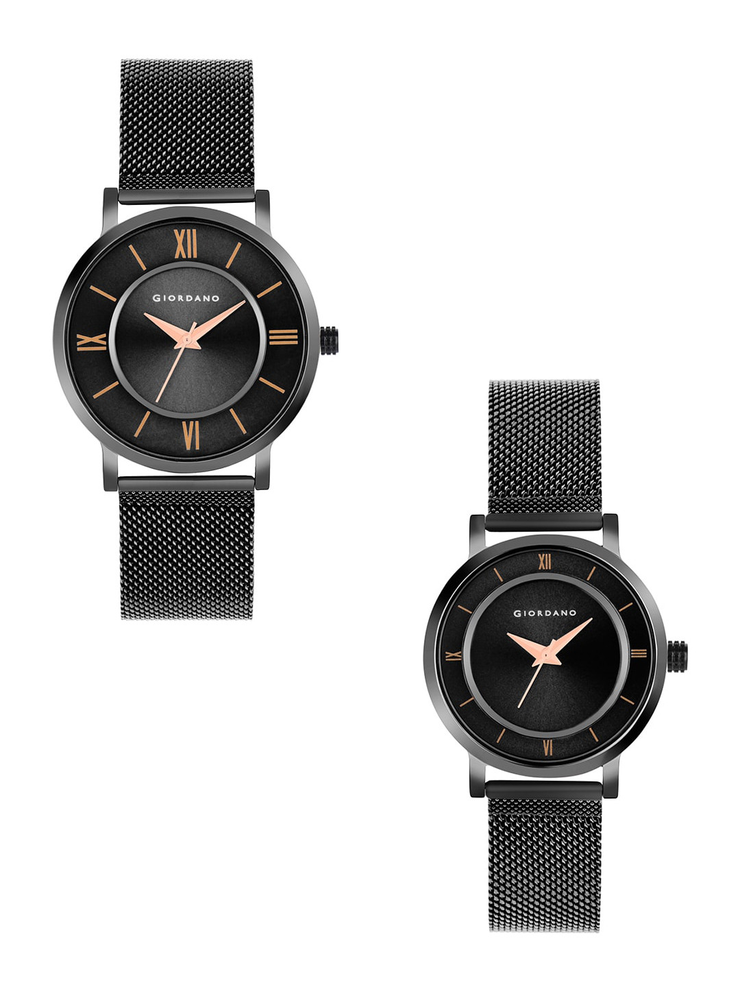 GIORDANO Unisex Gunmetal-Toned Dial & Grey Straps Analogue Couple Watch GD-1172-SETA