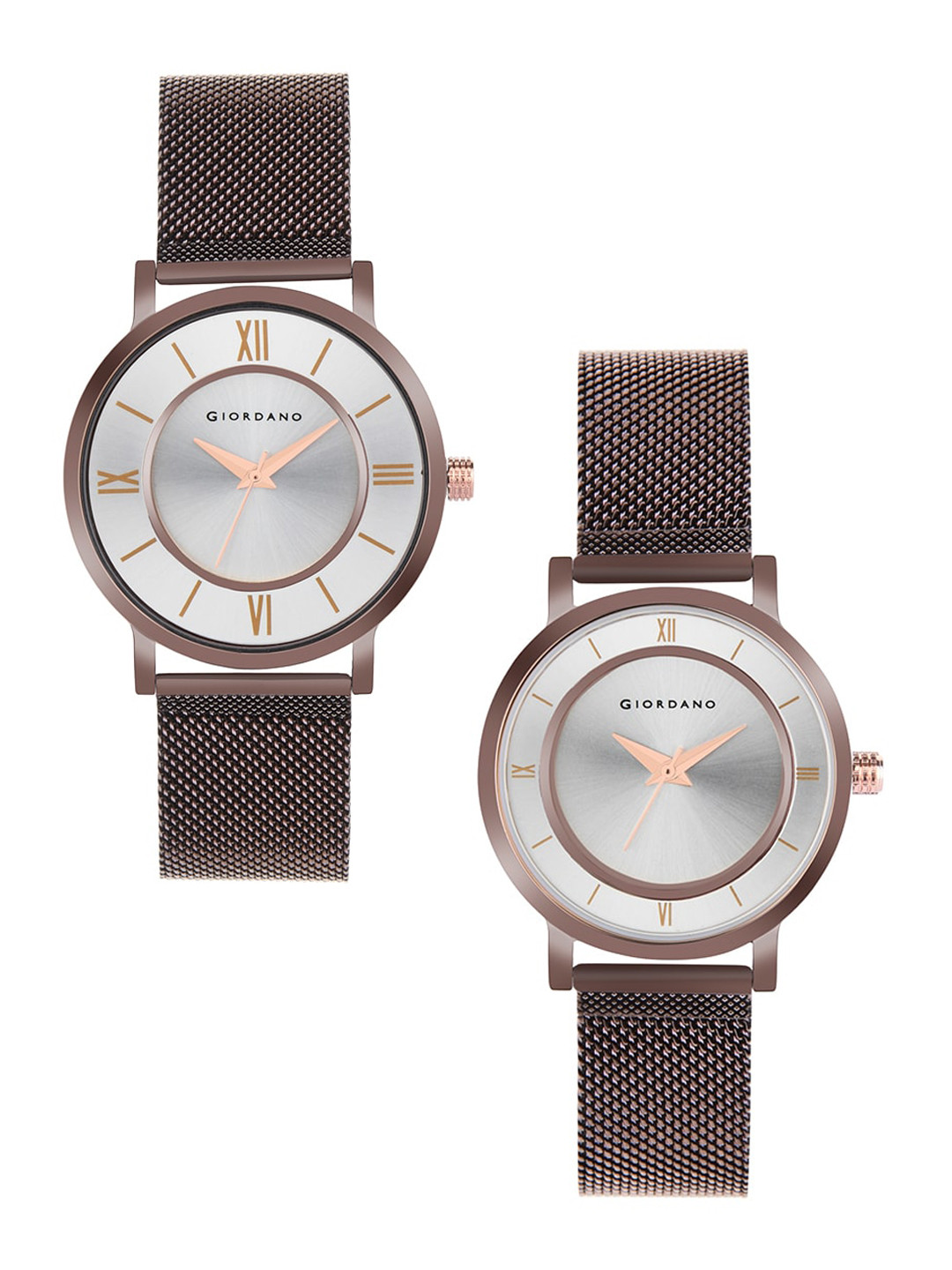 GIORDANO Unisex Silver & Brown Couple Watch Gift Set GD-1172-SETA-33