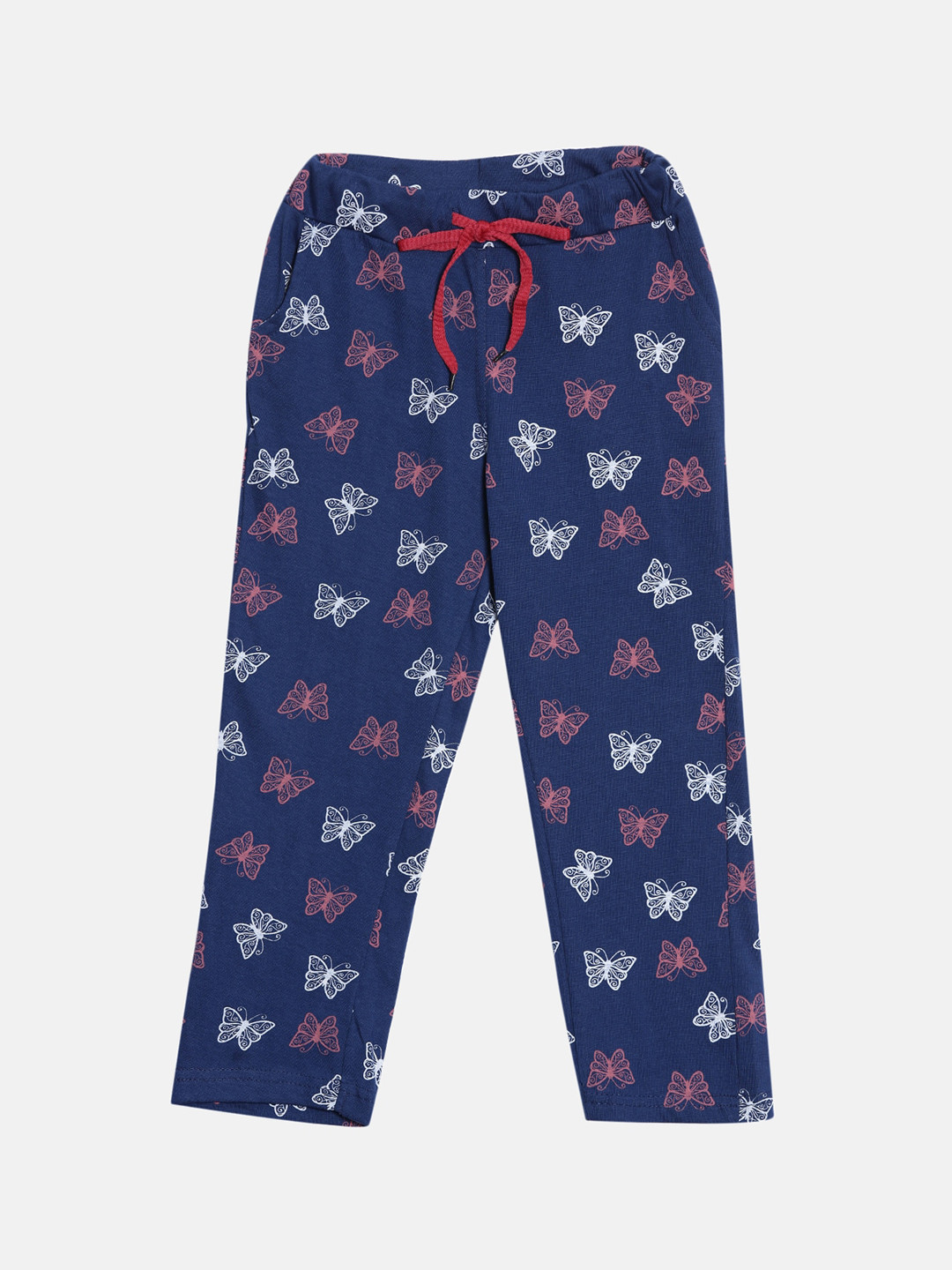 Kryptic Girls Navy Blue & White Printed Pure Cotton Lounge Pants