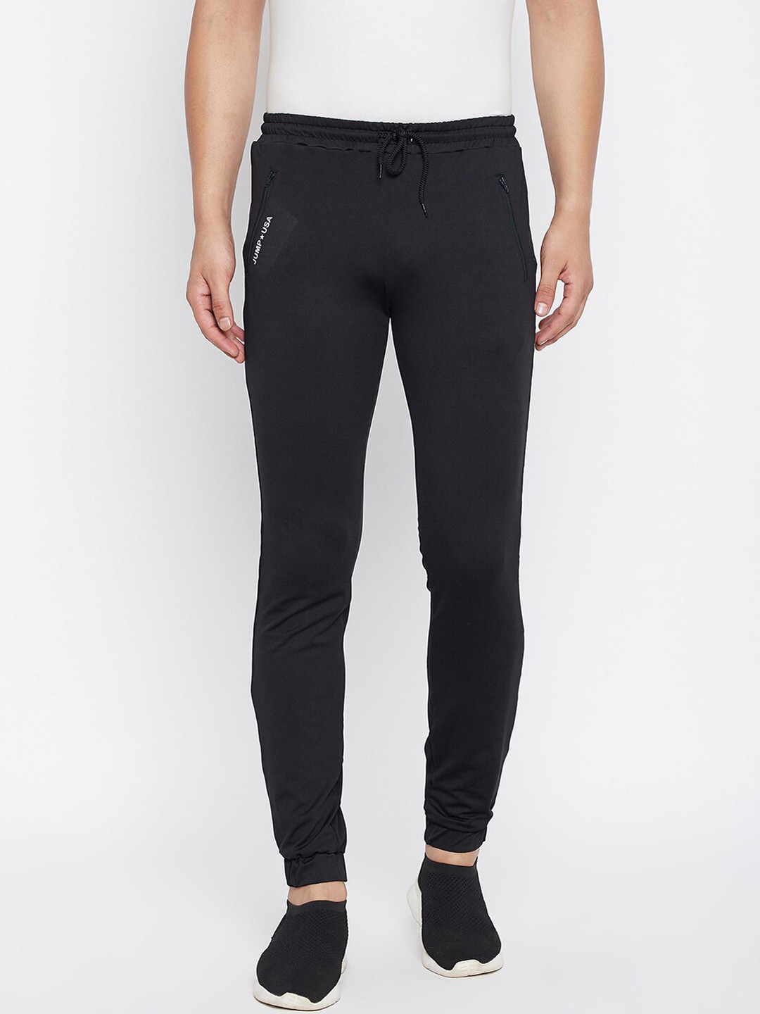 JUMP USA Men Black Solid Cotton Slim-Fit Joggers