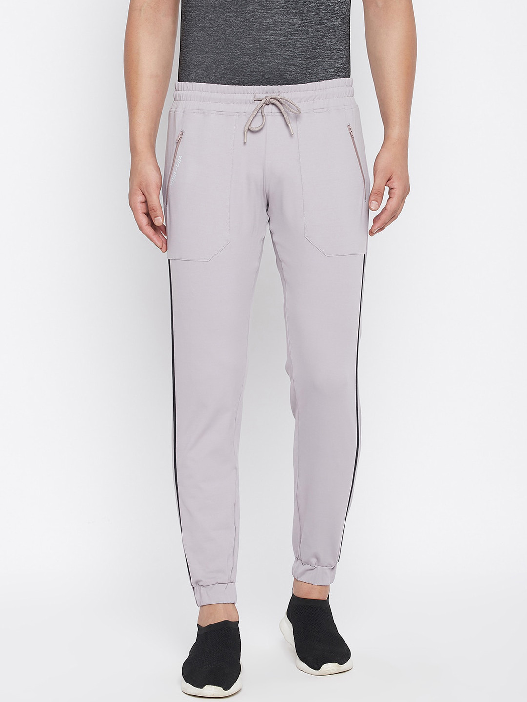 JUMP USA Men Grey Striped Cotton Slim Fit Active Wear Joggers