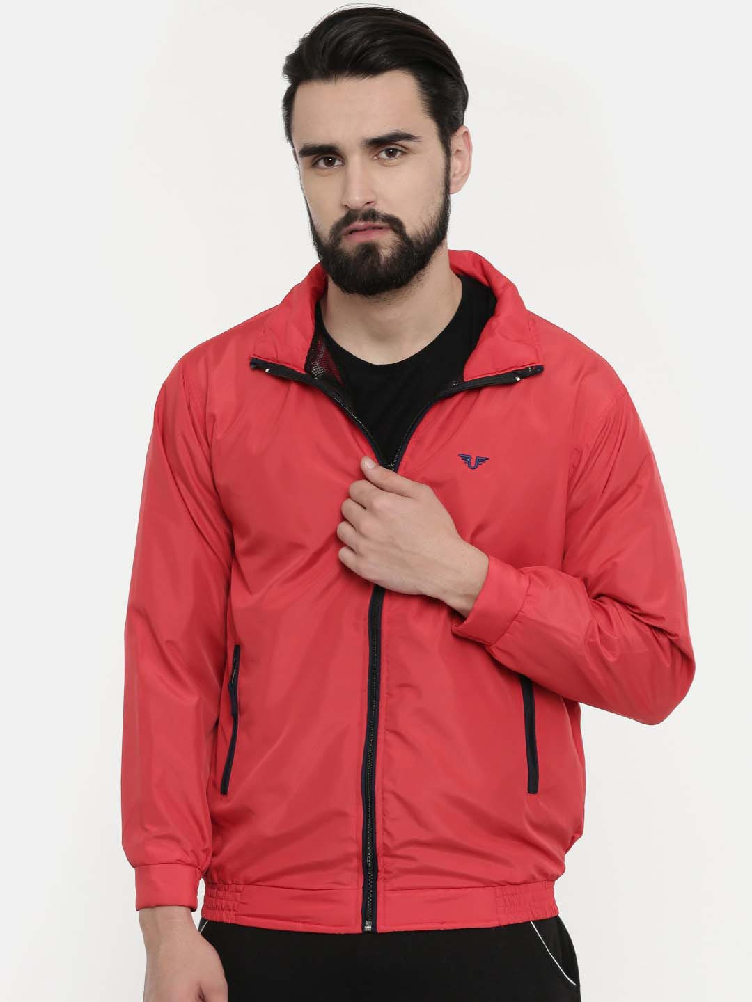 UNSULLY Men Red Colourblocked Windcheater Sporty Jacket