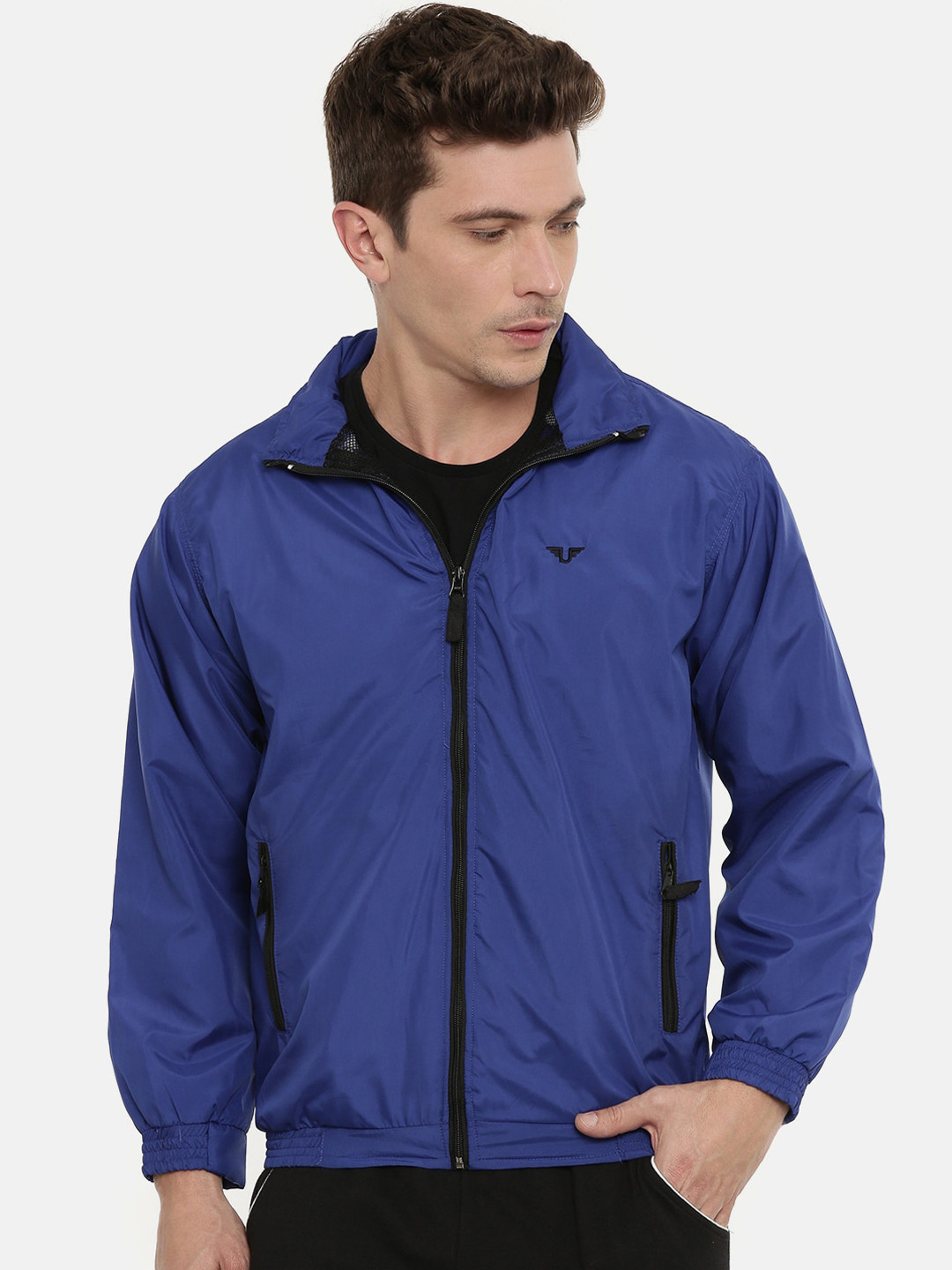 UNSULLY Men Blue Windcheater Sporty Jacket with Embroidered
