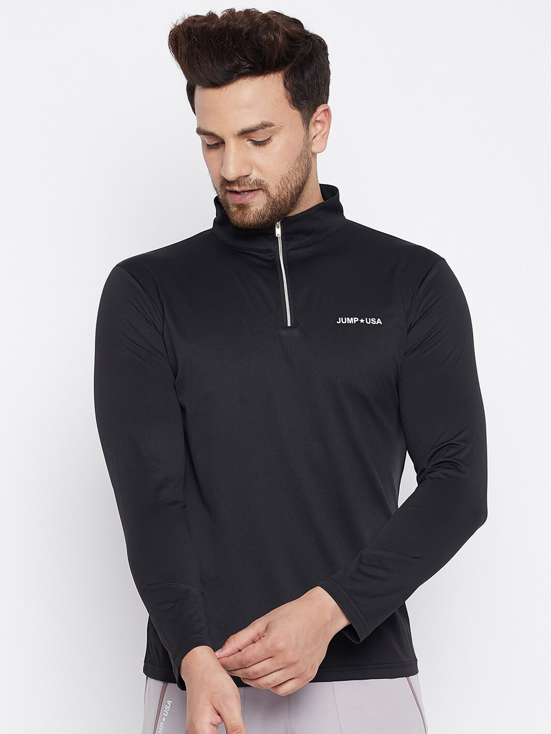 JUMP USA Men Black Turtle Neck Slim Fit T-shirt