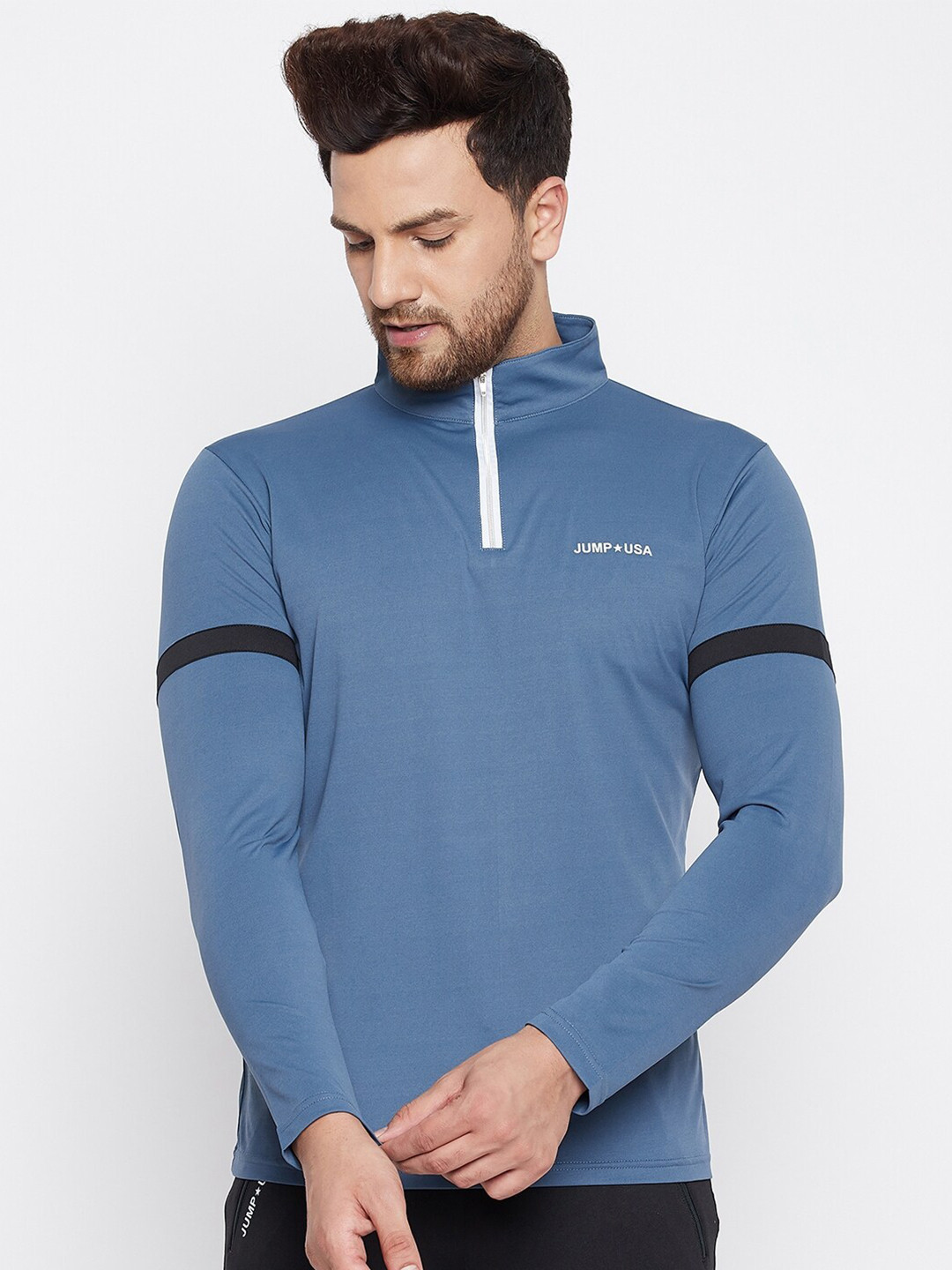 JUMP USA Men Blue Turtle Neck T-shirt