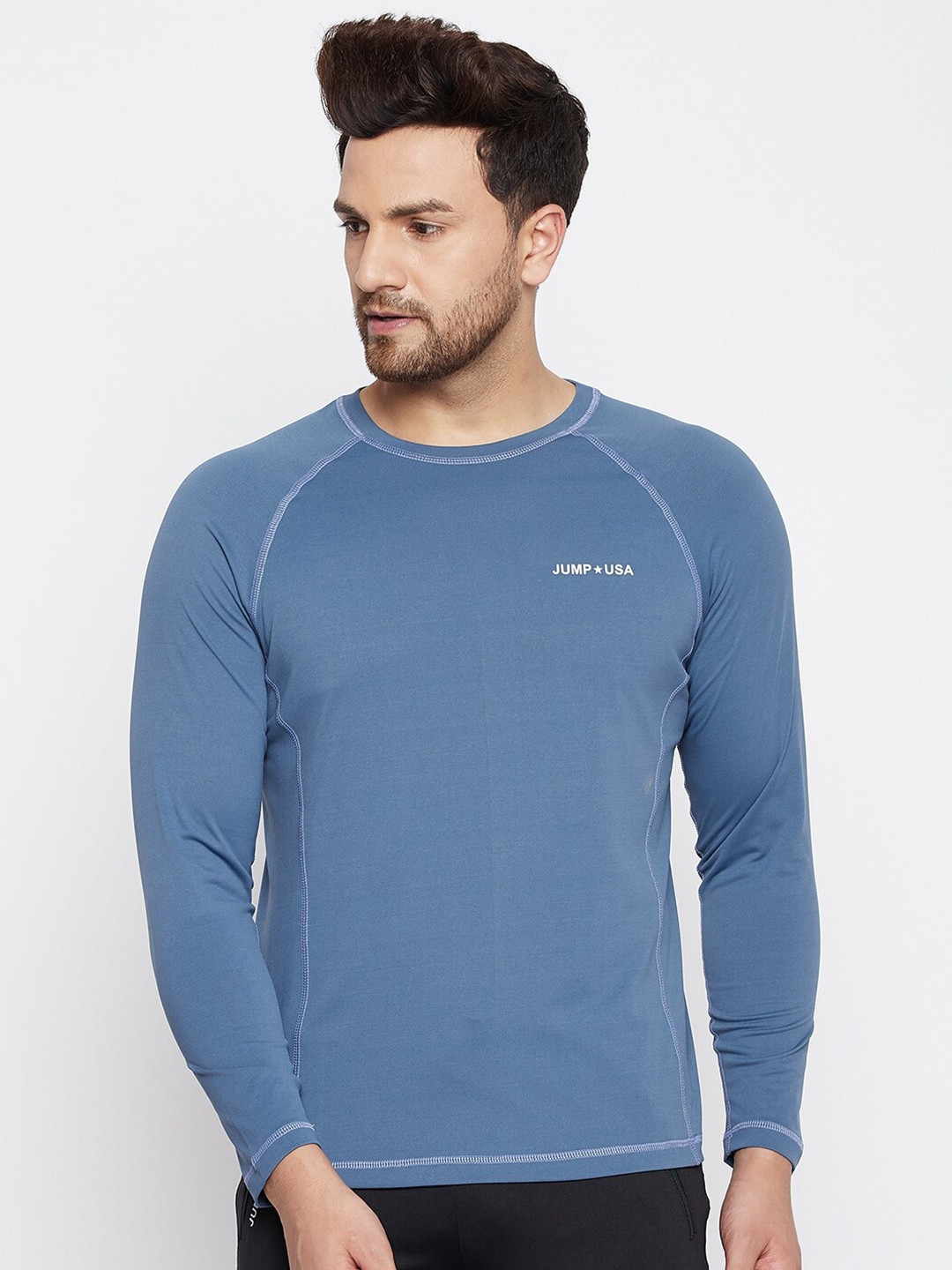 JUMP USA Men Blue Sports Slim Fit T-shirt