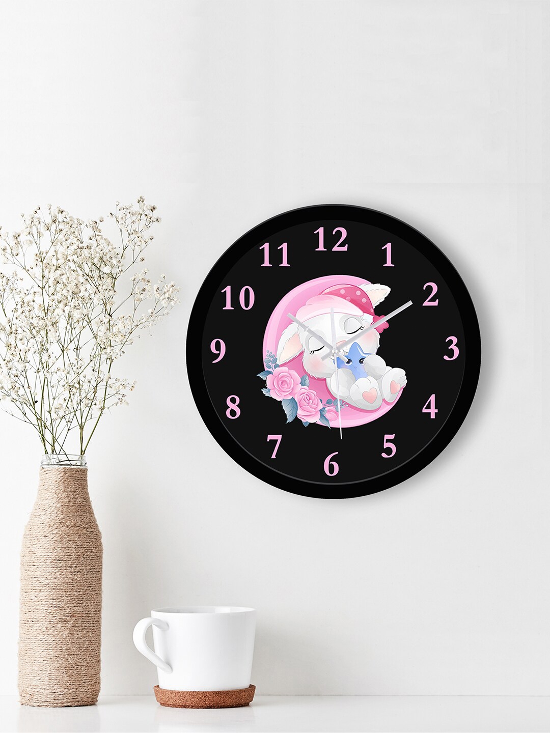 WENS Black Sweet Dreams Printed Analogue Non Ticking Battery Operated Kids Wall Clock
