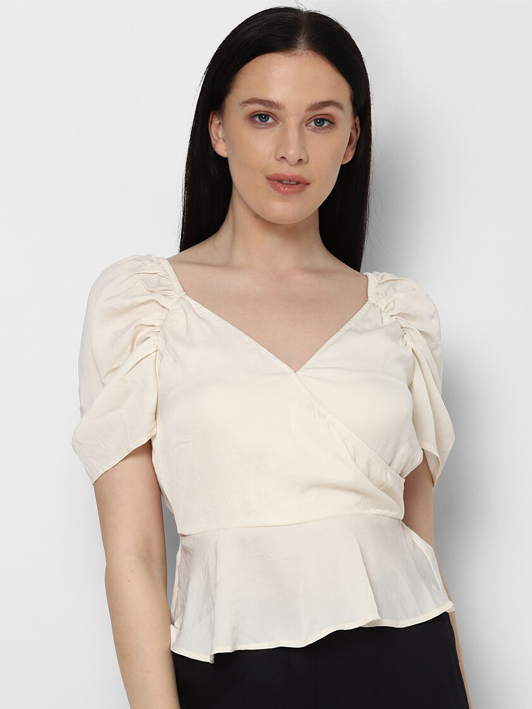 AMERICAN EAGLE OUTFITTERS Women Cream-Coloured Peplum Top