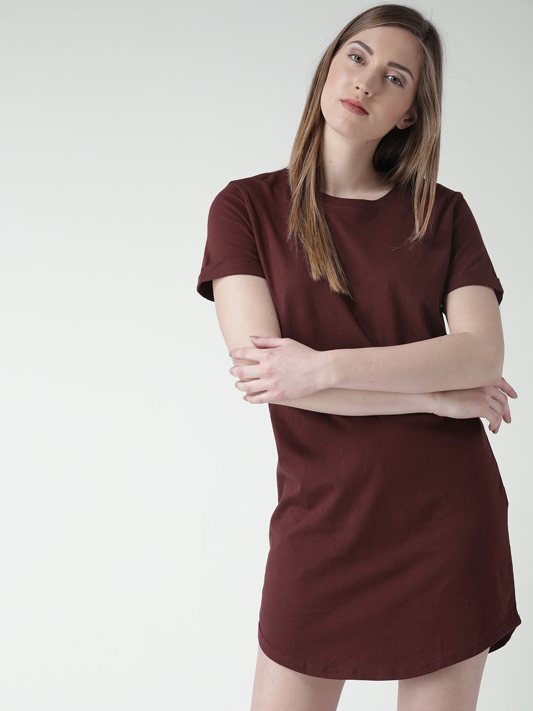 burgundy t shirt dress