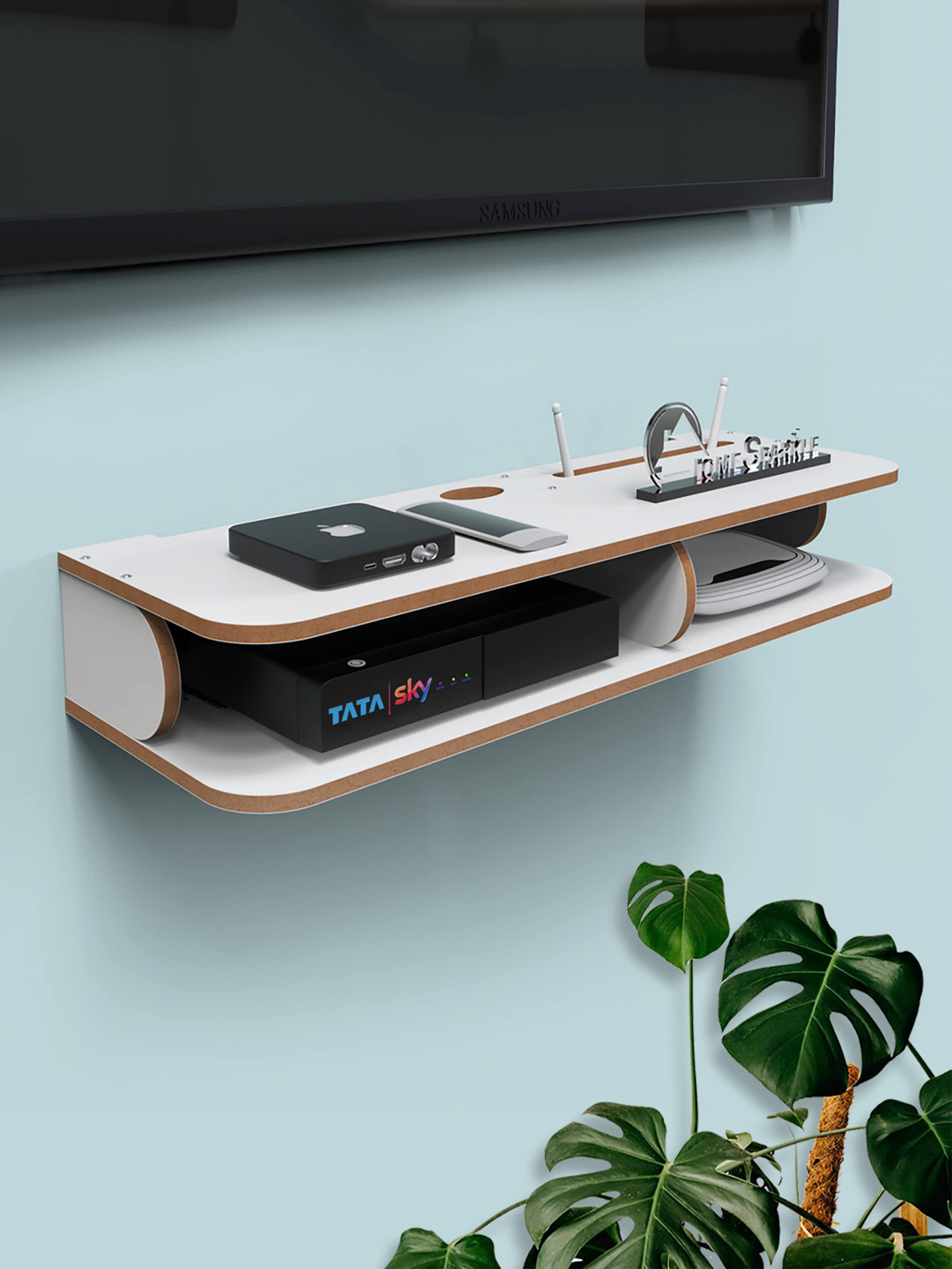 Home Sparkle White MDF Set Top Box Holder