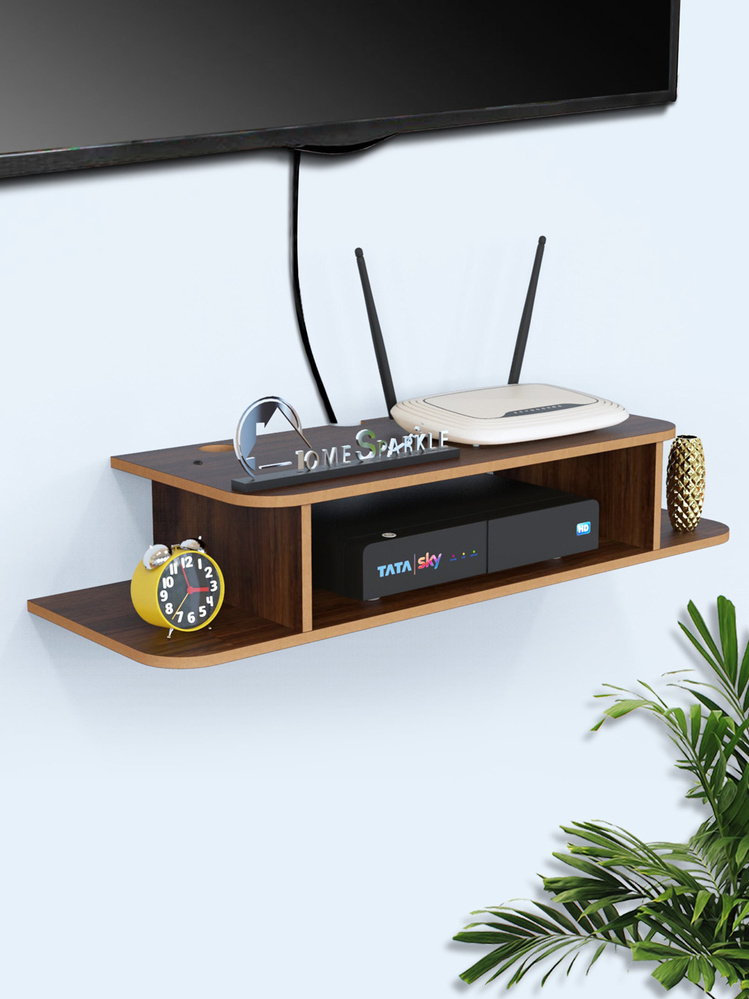 Home Sparkle Brown MDF Set Top Box Holder