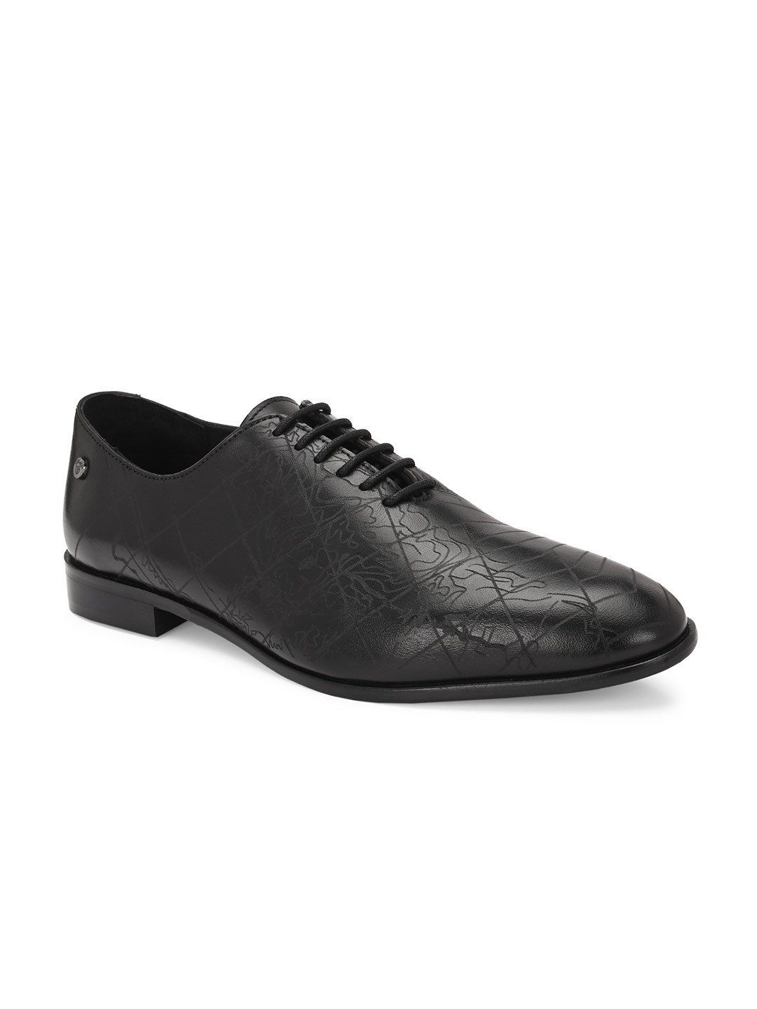 Delize Men Black Woven-Design Leather Formal Derbys