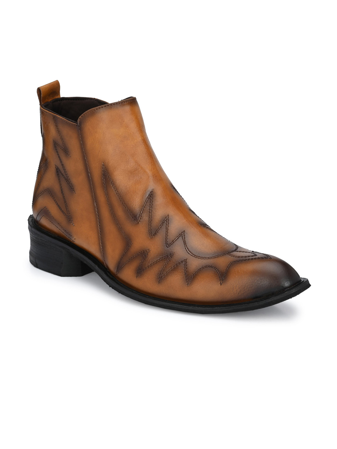 Delize Men Tan Printed Flat Boots