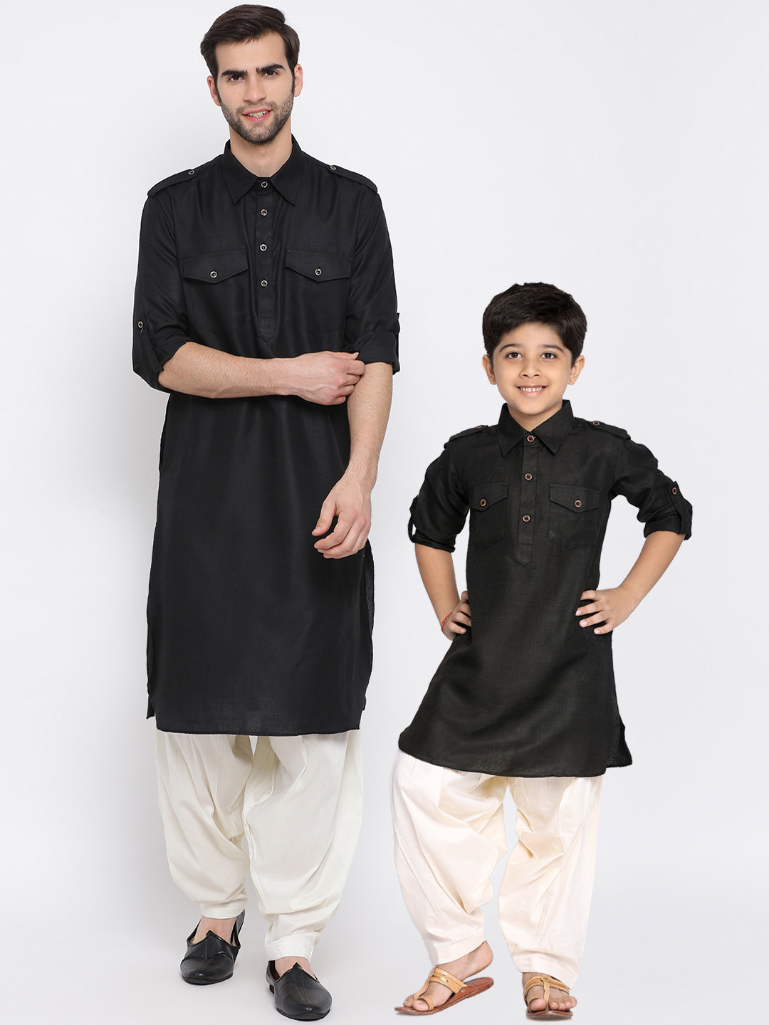 VASTRAMAY Boys Black Pathani Kurta with Dhoti Pants