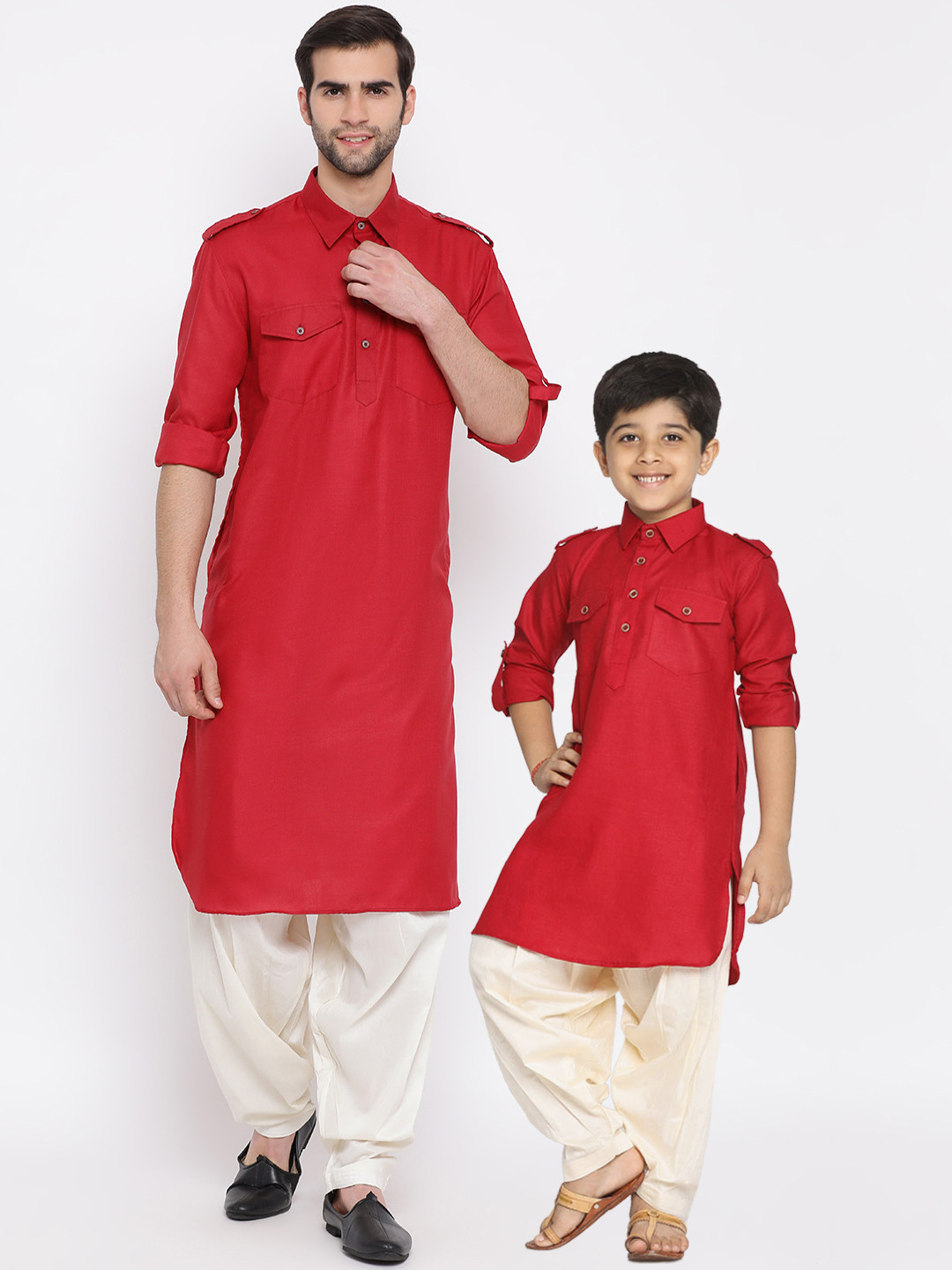 VASTRAMAY Boys Red Regular Kurta with Dhoti Pants