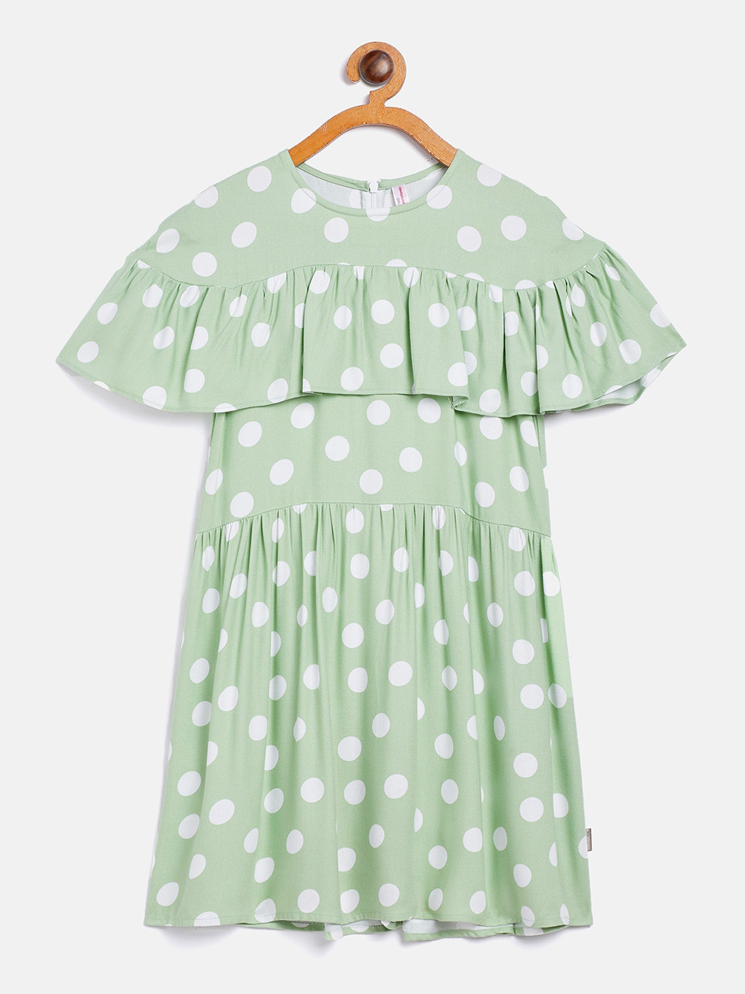 Crimsoune Club Green Polka Dots Round Neck Fit and Flare Dress