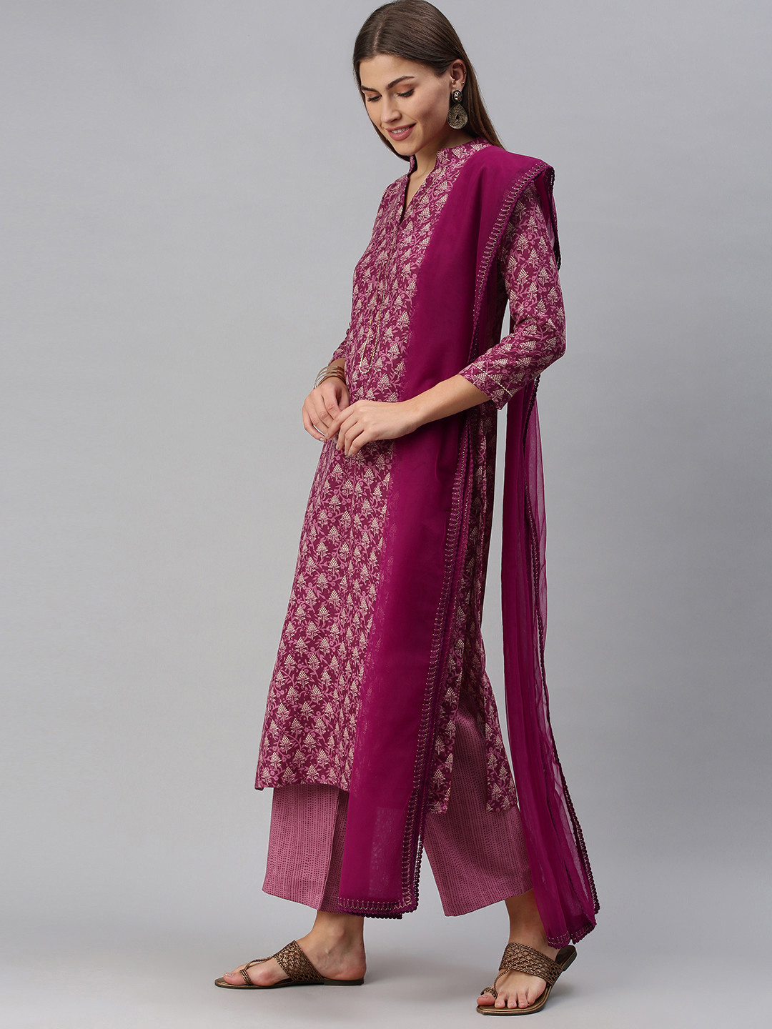 SheWill Magenta Printed Unstitched Dress Material