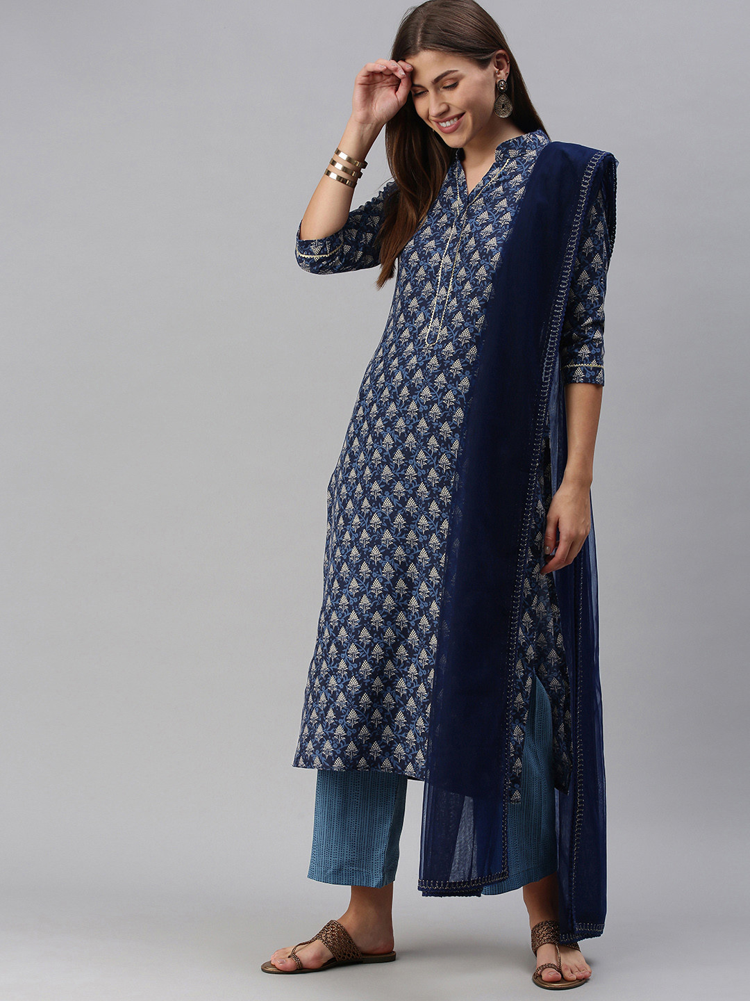 SheWill Blue Printed Unstitched Dress Material