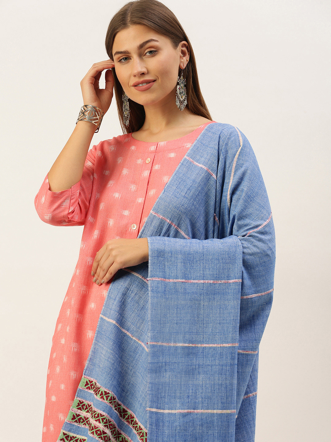 ArtEastri Blue Striped Pure Cotton Dupatta