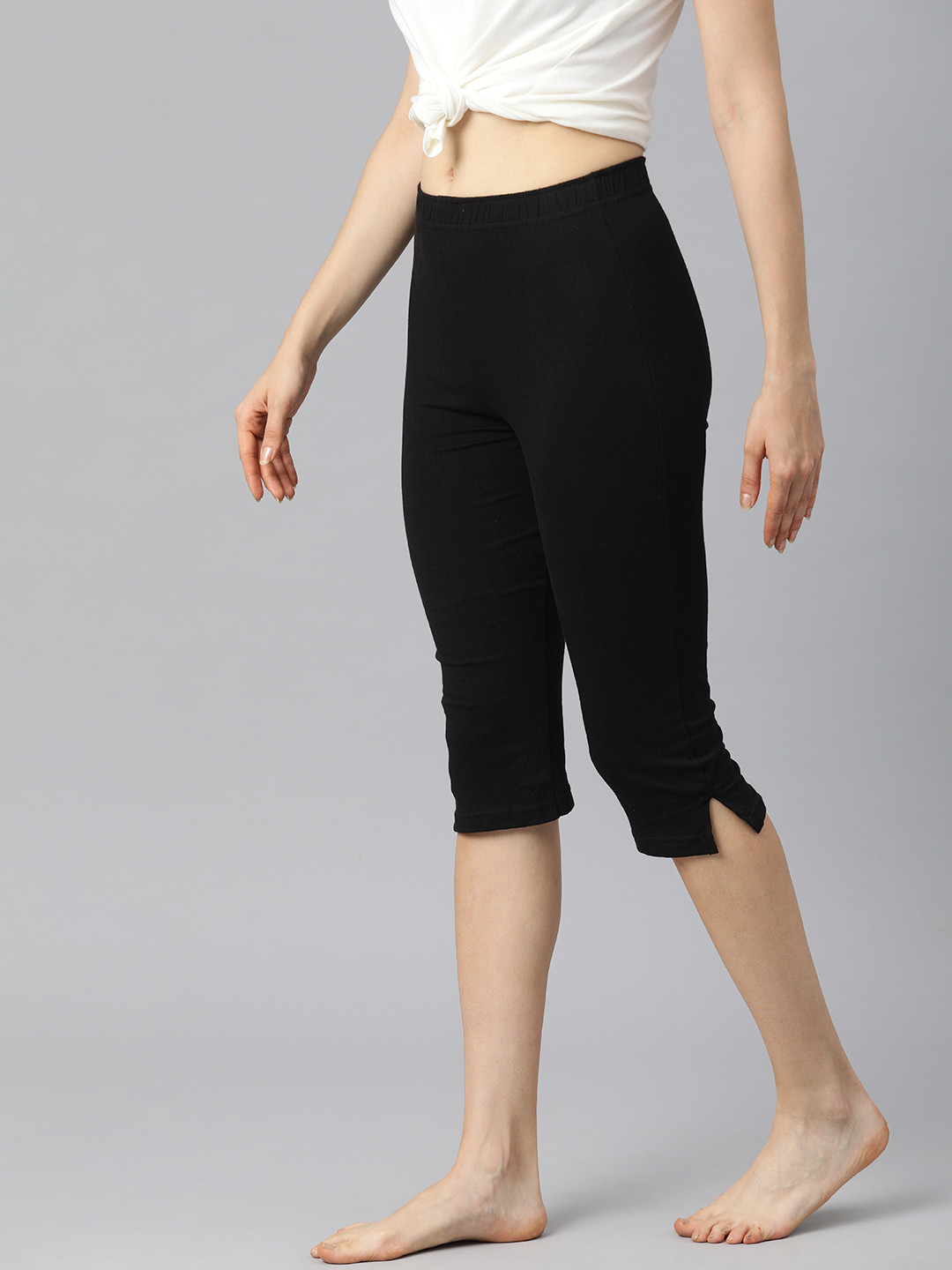 NOT YET by us Women Relaxed Fit Cotton Lounge Capris with Side Slits