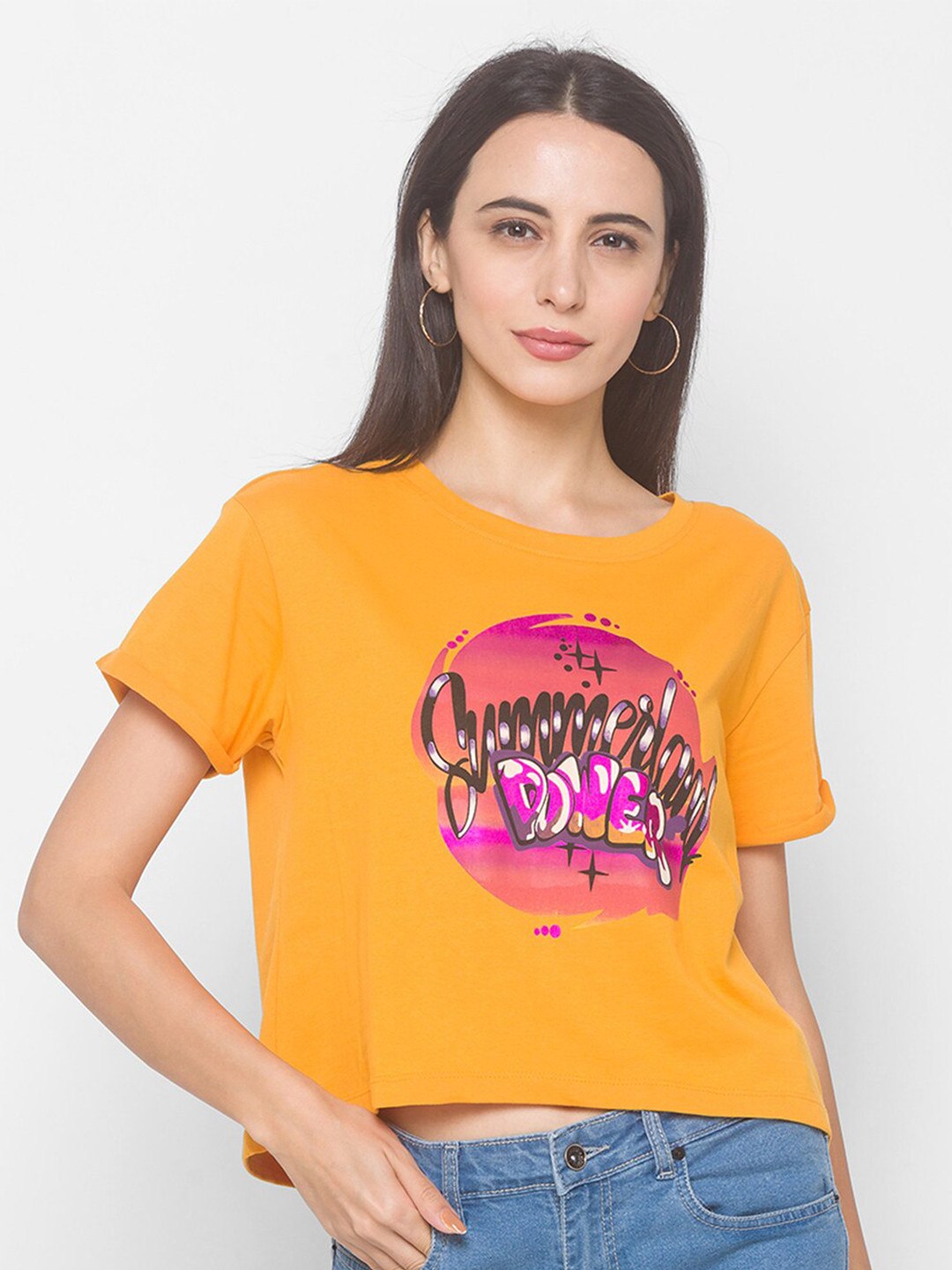 Globus Women Yellow Printed T-shirt