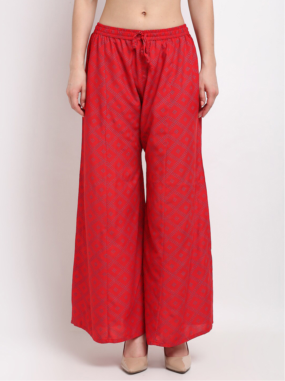GRACIT Women Red & Grey Geometric Block Printed Palazzos