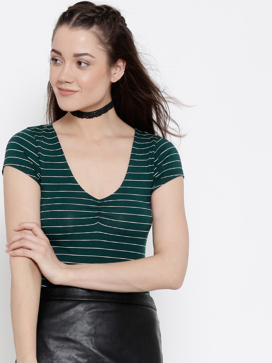 forever 21 green striped shirt