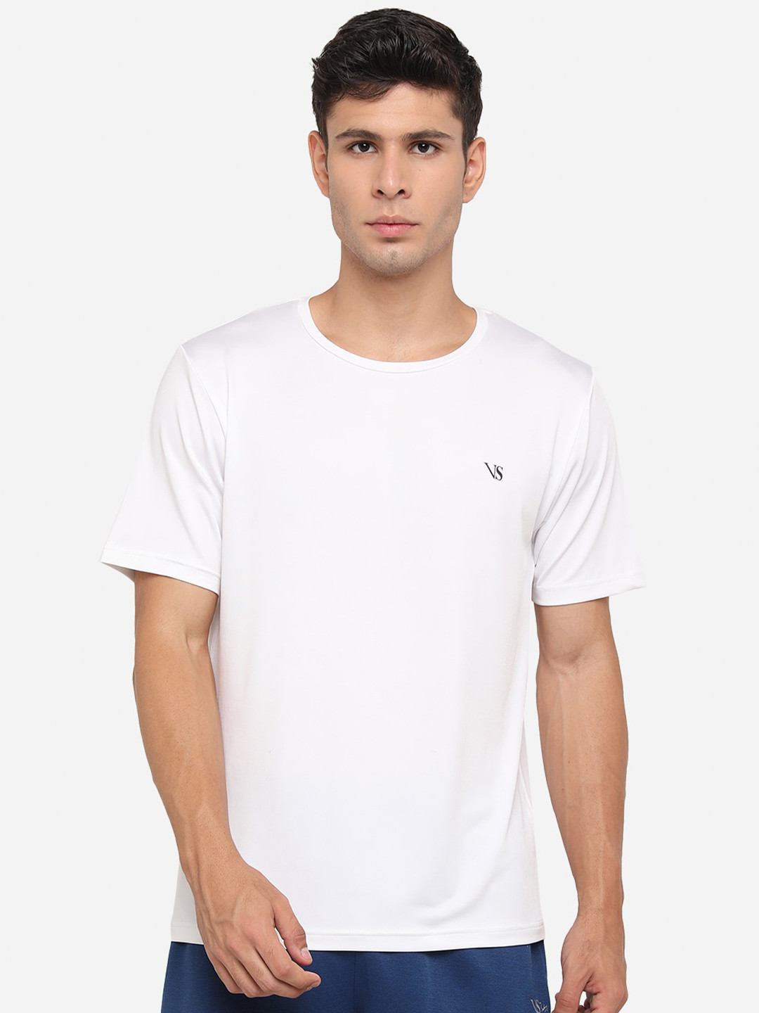 VS by Sehwag Men White Solid Round Neck T-shirt