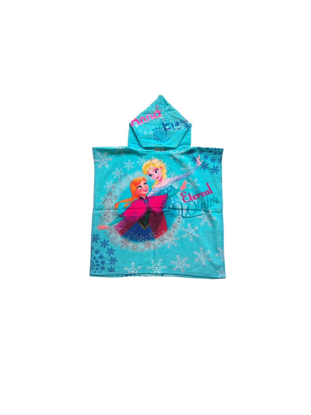 Disney Kids Blue & Pink Frozen Anna & Elsa Printed 350 GSM Cotton Hooded Bath Towel Poncho