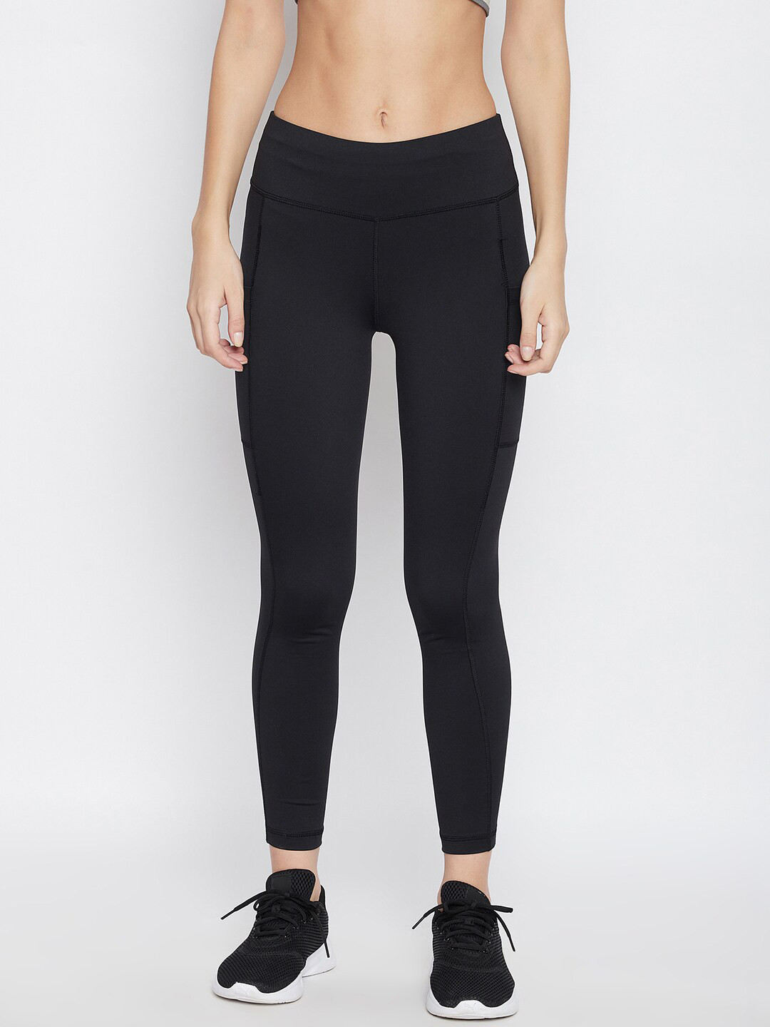 JUMP USA Women Solid Black Activewear Gym Tights