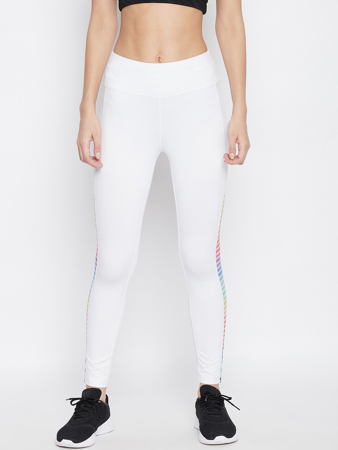 JUMP USA Women White Solid E-Dry Technology Activewear Gym Tights