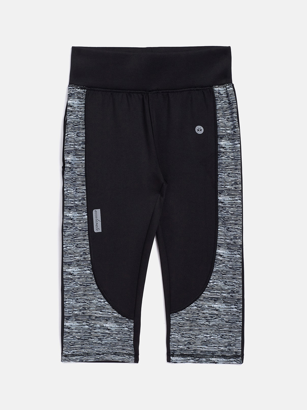 Crimsoune Club Girls Black & White Colourblocked Straight-Fit Three-Fourth Length Track Pants