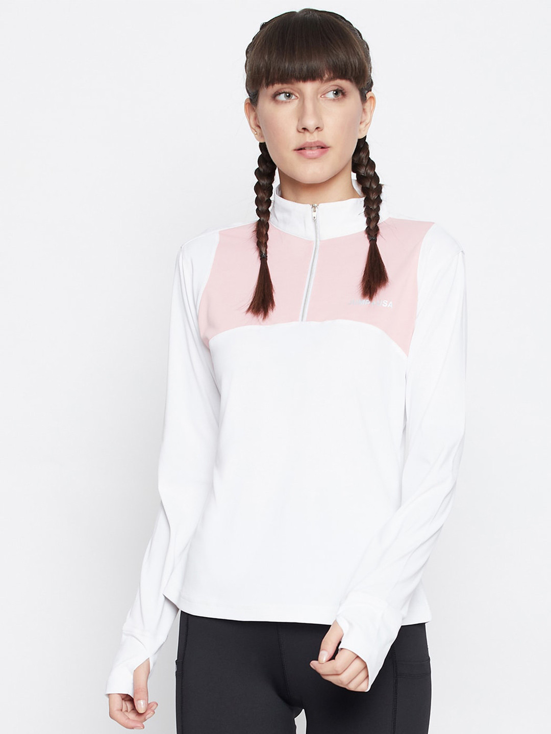 JUMP USA Women White Polo Collar T-shirt