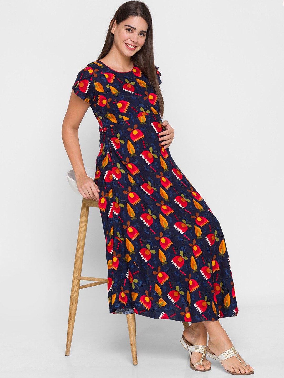 AV2 Navy Blue Floral Midi Dress