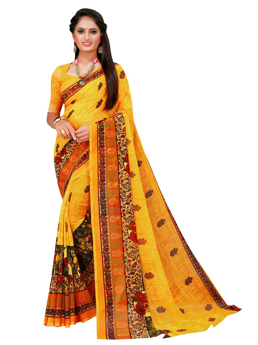 KALINI Yellow & Red Ethnic Motifs Saree