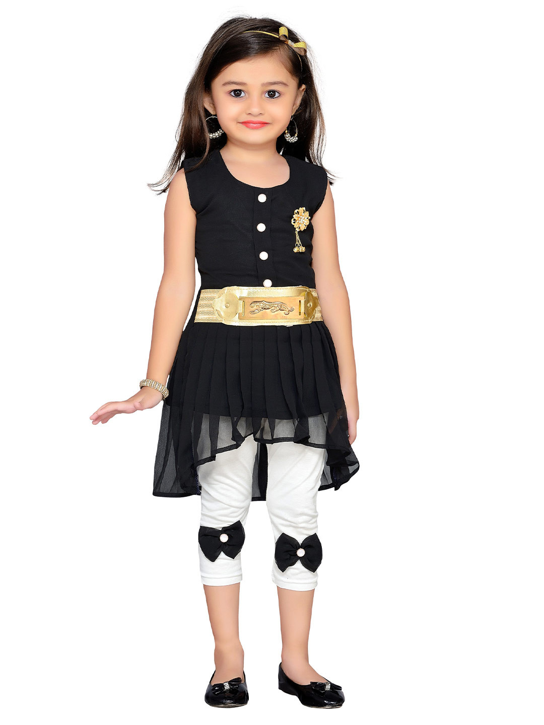 ADIVA Girls Black & White Embellished Top with Leggings