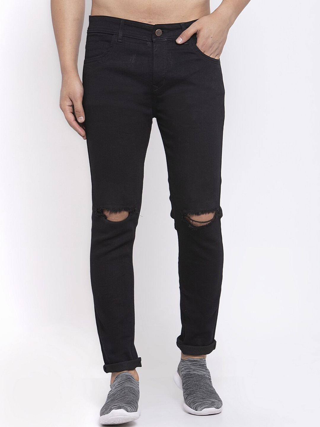 Xee Men Black Slim Fit Slash Knee Jeans