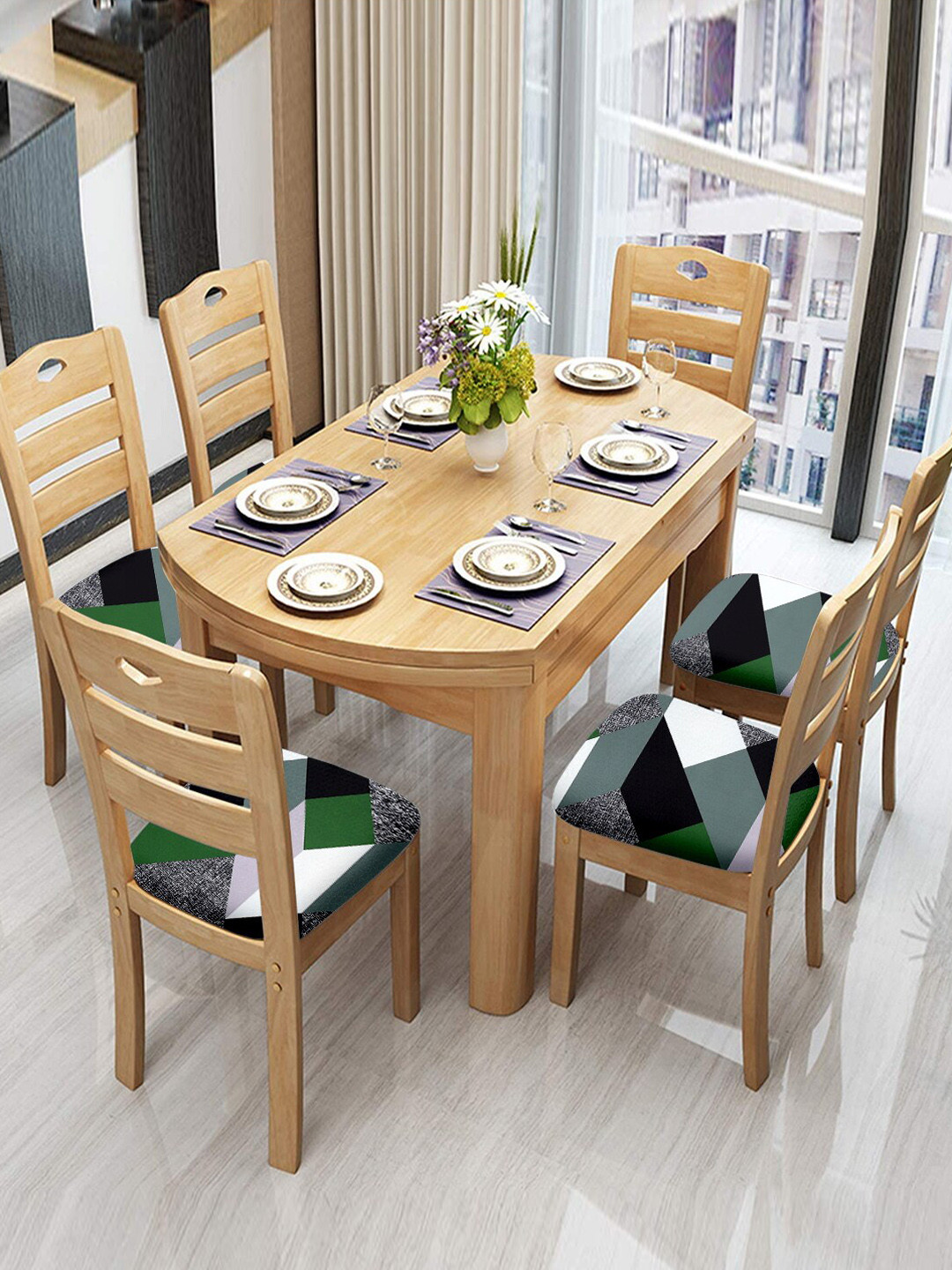 Cortina Green & Grey Chair Pad Covers