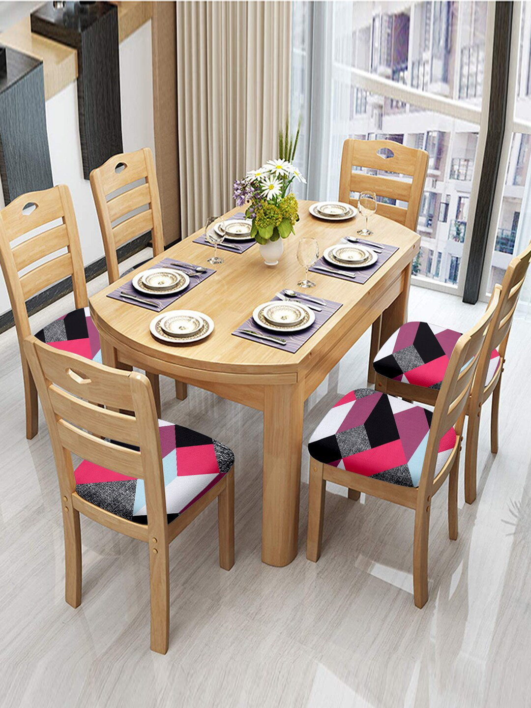 Cortina Pink & Black Chair Pad Covers