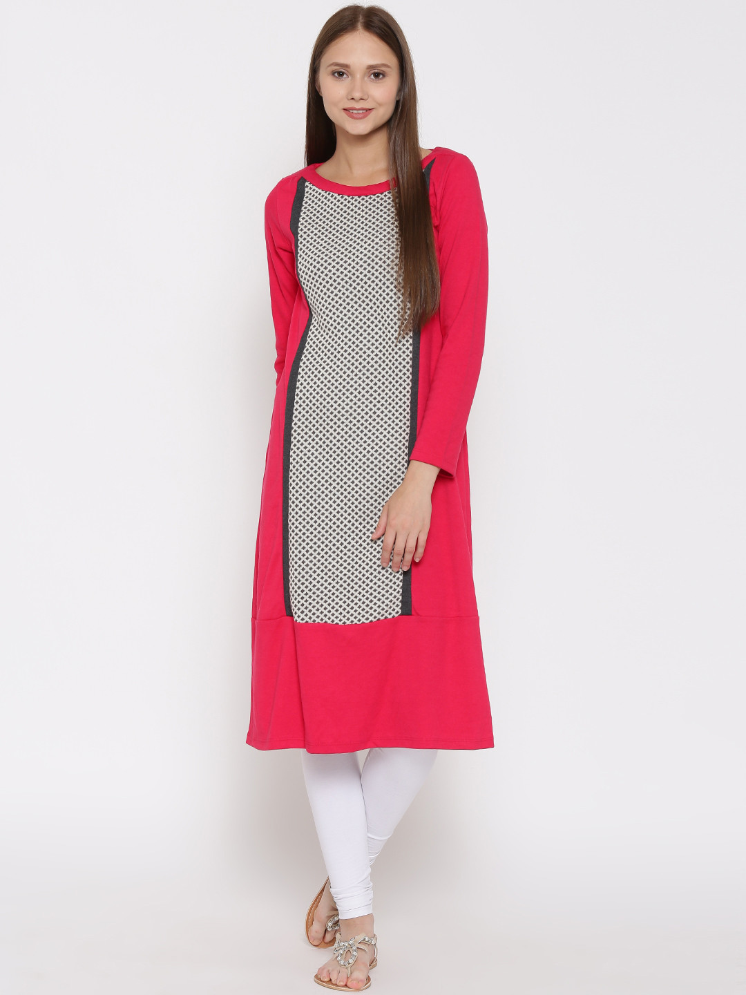W Women Pink Panelled A-Line Kurta