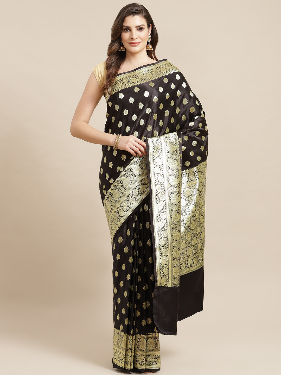 Banarasi Style Black & Golden Zari Woven Design Banarasi Saree